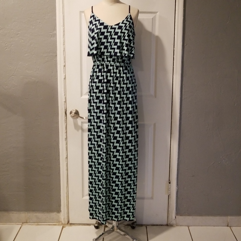 Long Seafoam and Navy Dress